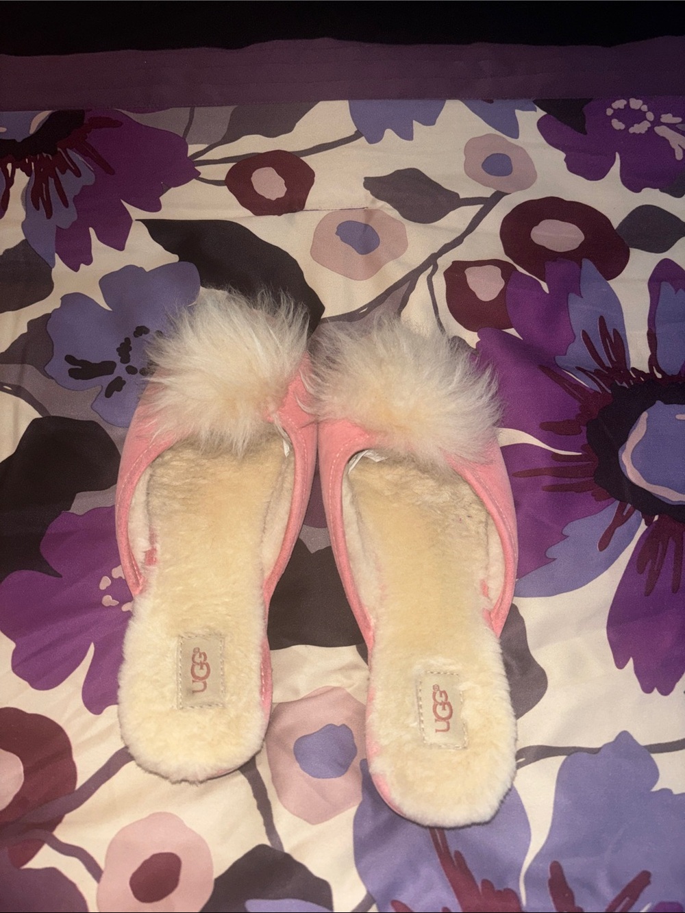 UGG Pink Pom-Accent Shearling Slip-On Slippers - Picture 3 of 6